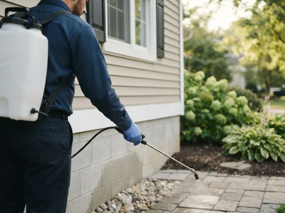 Pest control technician inspecting a home in Mercersburg, PA